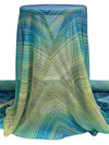 Royal Blue/Lemon/Aqua Green/Taupe 100% Silk Large Overlapping Diamond Print Crepe Chiffon 52W