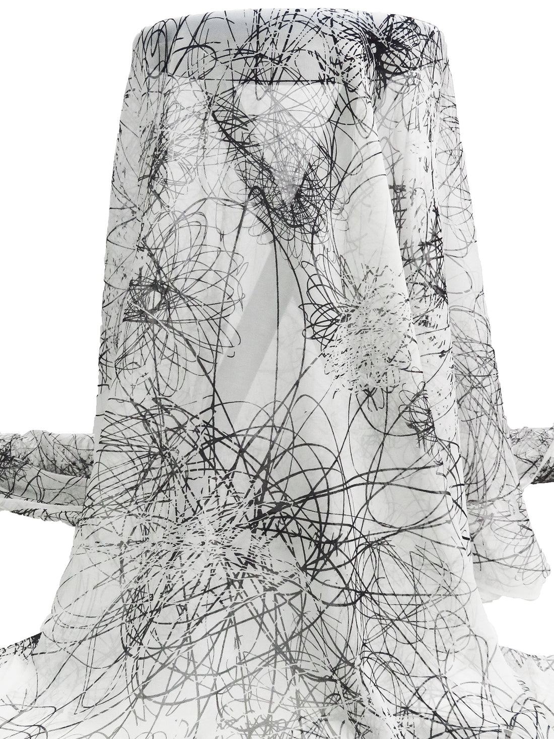 White/Black 100% Silk Abstract Scribble Print Chiffon - Ralph Lauren - 44W