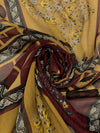 Bordeaux/Antique Gold 100% Silk Ornate Framework Print Chiffon 54W