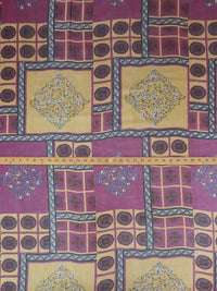 Dark Magenta/Vegas Gold/Cerulean/Multi 100% Silk Floral Block Print Chiffon 53W