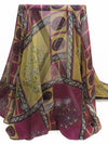 Dark Magenta/Vegas Gold/Cerulean/Multi 100% Silk Floral Block Print Chiffon 53W