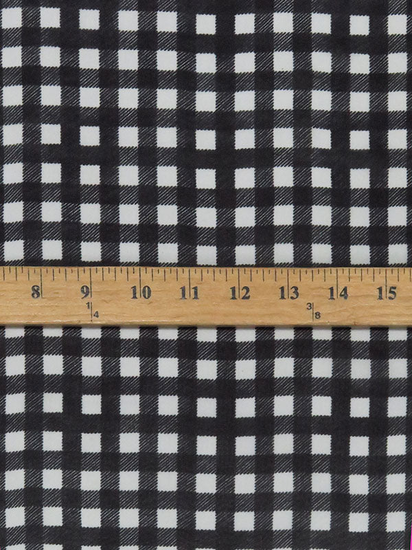 Black/Glacier Gray 100% Silk Check Plaid Print Crepe Chiffon 52W