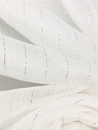 Eggshell White/Silver Silk/Lurex Vertical Metallic Stripe Crinkle Chiffon - NY Designer - 54W