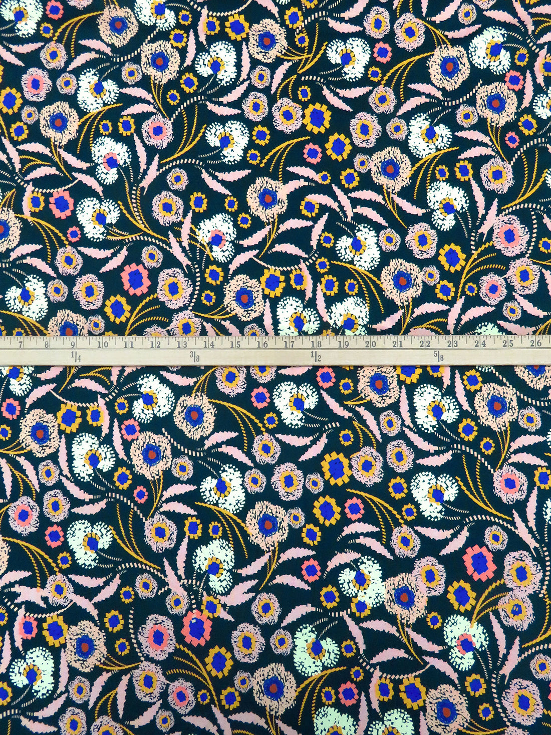 Midnight Navy/Goldenrod/Dark Blue/Multi Nylon/Lycra Pixel Floral Print Swim/Activewear Knit - NY Designer - 59W