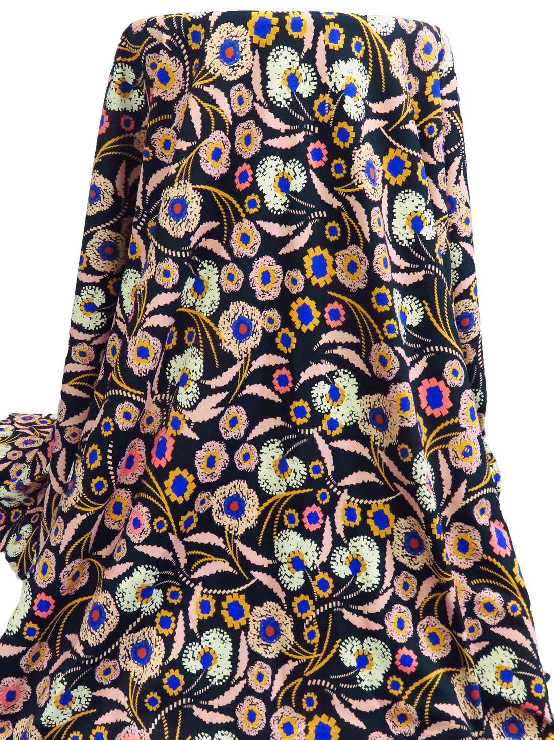 Midnight Navy/Goldenrod/Dark Blue/Multi Nylon/Lycra Pixel Floral Print Swim/Activewear Knit - NY Designer - 59W