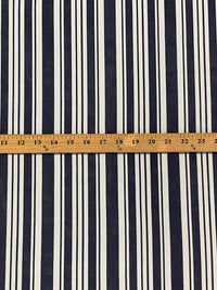 Navy Blue/Alabaster 100% Silk Vertical Multi-Stripe Print Chiffon - NY Designer - 54W