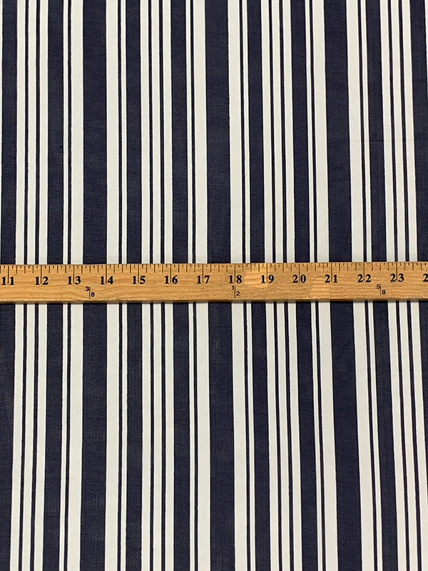 Navy Blue/Alabaster 100% Silk Vertical Multi-Stripe Print Chiffon - NY Designer - 54W