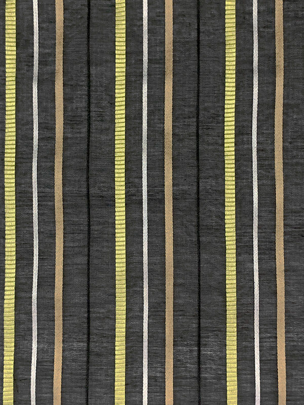 Black/Lemon Lime/Tan/Bright Silver Cotton/Silk Vertical Burnout Satin Stripe Voile - NY Designer - 44W