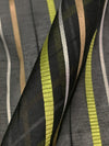 Black/Lemon Lime/Tan/Bright Silver Cotton/Silk Vertical Burnout Satin Stripe Voile - NY Designer - 44W