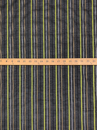 Black/Lemon Lime/Tan/Bright Silver Cotton/Silk Vertical Burnout Satin Stripe Voile - NY Designer - 44W