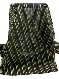 Black/Lemon Lime/Tan/Bright Silver Cotton/Silk Vertical Burnout Satin Stripe Voile - NY Designer - 44W