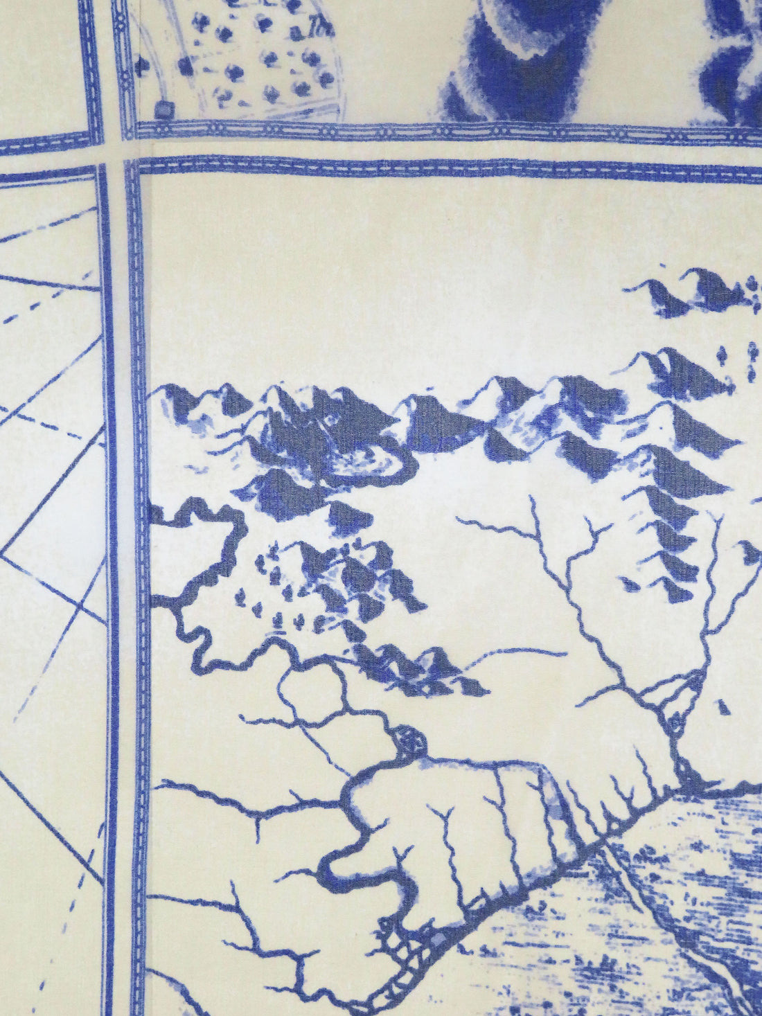 Dark Blue/Tan/White 100% Silk Framed Geography Maps Print Chiffon - Ralph Lauren - 44W
