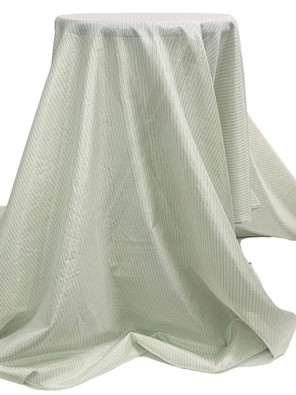 Palest Frosted Laurel/Silver Cotton/Silk/Lurex Vertical Stripe Voile - NY Designer - 54W