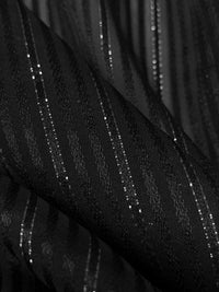 Black Silk/Rayon/Lurex Vertical Satin-Stripe Chiffon - NY Designer - 54W