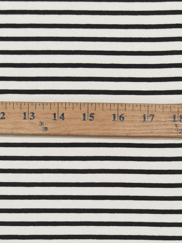 Antique White/Black Rayon/Lycra Horizontal Stripe Jersey Knit 62W