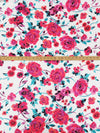 White/Deep Paradise Pink/Pacific Blue/Multi Cotton/Rayon Large Floral Print Sateen 58W