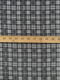 Black/Pale Silver Gray 100% Silk Plaid Print Chiffon 43W