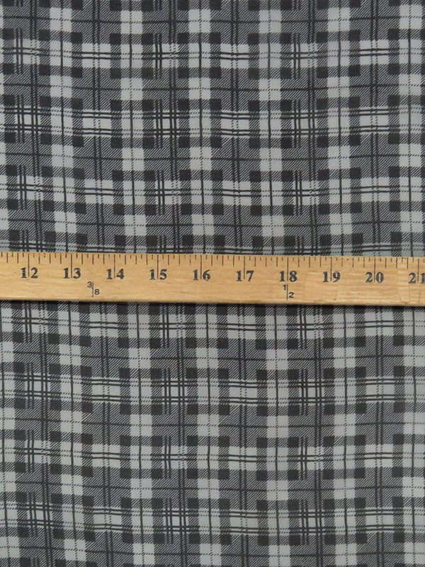 Black/Pale Silver Gray 100% Silk Plaid Print Chiffon 43W