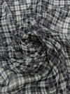 Black/Pale Silver Gray 100% Silk Plaid Print Chiffon 43W