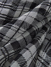 Black/Pale Silver Gray 100% Silk Plaid Print Chiffon 43W