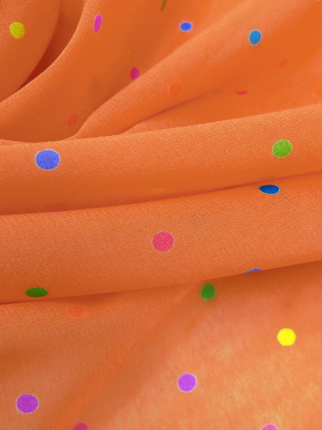 Mandarin Orange/Magenta/Green Apple/Multi Silk/Lycra Dot Print Stretch Chiffon - Ralph Lauren - 39W