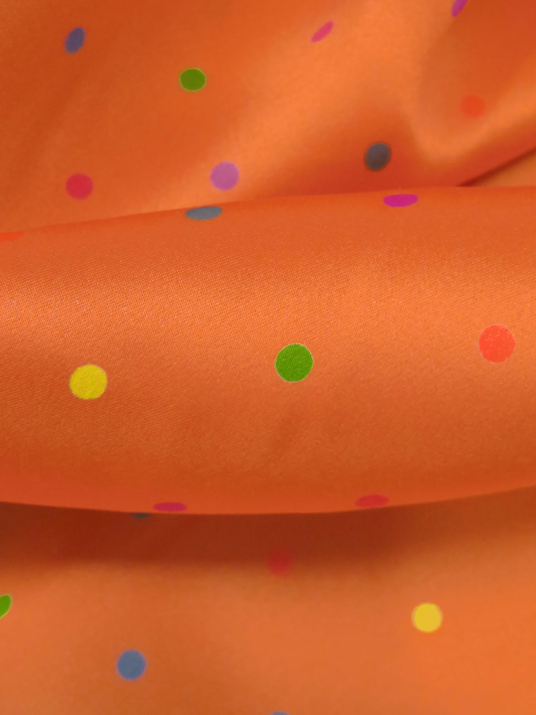 Mandarin Orange/Lemon/Magenta/Multi 100% Silk Dot Print Charmeuse - Ralph Lauren - 44W