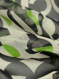 Black/Sour Apple/Ivory 100% Silk Abstract Geometric Print Chiffon 45W