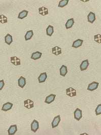 Oyster Gray/Dusty Blue/Shadow Brown 100% Silk Slight Diagonal Long Mini Hexagon Print Broadcloth 44W