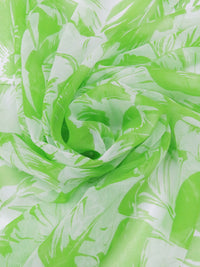 Apple Green/Palest Gray 100% Silk Tropical Floral Print Chiffon - Ralph Lauren - 45W