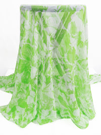 Apple Green/Palest Gray 100% Silk Tropical Floral Print Chiffon - Ralph Lauren - 45W