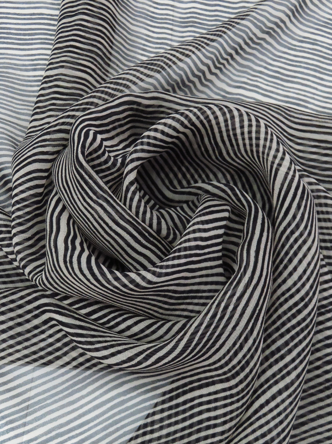 Fossil Gray/Black 100% Silk Novelty Horizontal Stripe Print Chiffon - Ralph Lauren - 44W