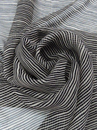 Fossil Gray/Black 100% Silk Novelty Horizontal Stripe Print Chiffon - Ralph Lauren - 44W