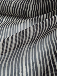 Fossil Gray/Black 100% Silk Novelty Horizontal Stripe Print Chiffon - Ralph Lauren - 44W