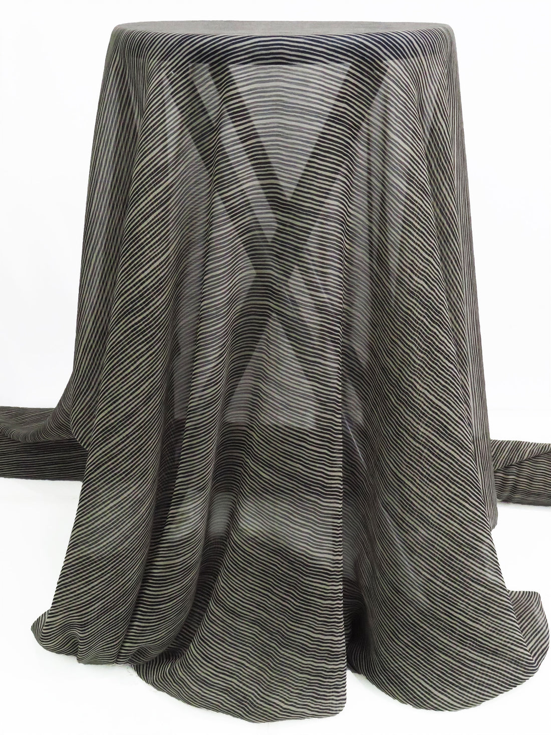 Fossil Gray/Black 100% Silk Novelty Horizontal Stripe Print Chiffon - Ralph Lauren - 44W