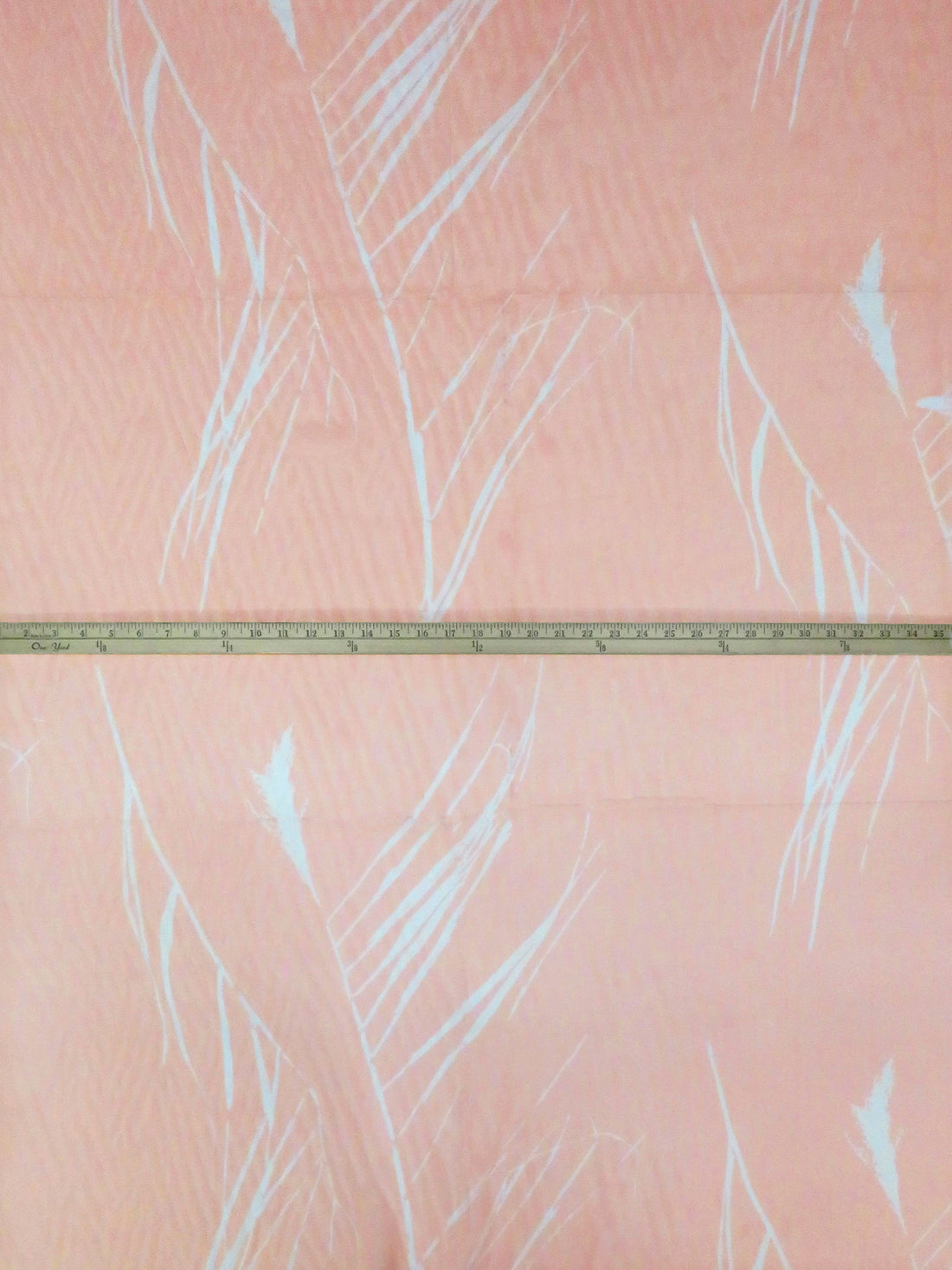 Peach Nectar/Off-White 100% Silk Large Foliage Print Chiffon - Ralph Lauren - 43W