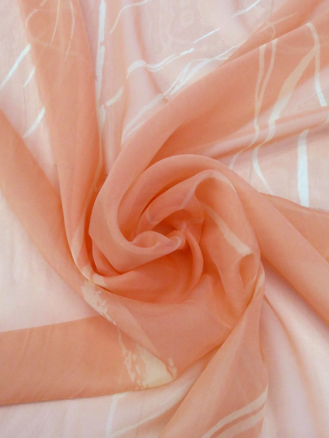 Peach Nectar/Off-White 100% Silk Large Foliage Print Chiffon - Ralph Lauren - 43W