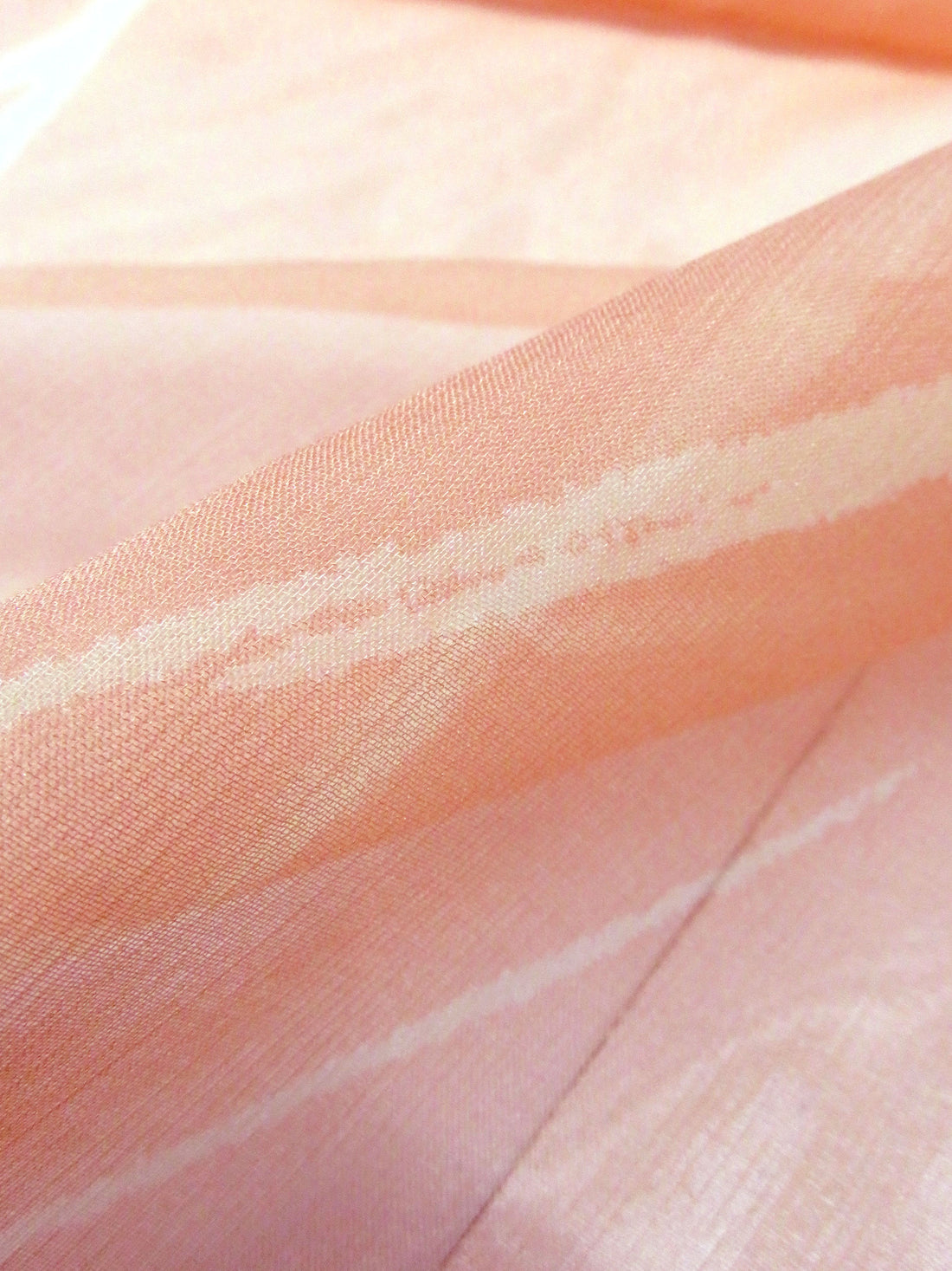 Peach Nectar/Off-White 100% Silk Large Foliage Print Chiffon - Ralph Lauren - 43W