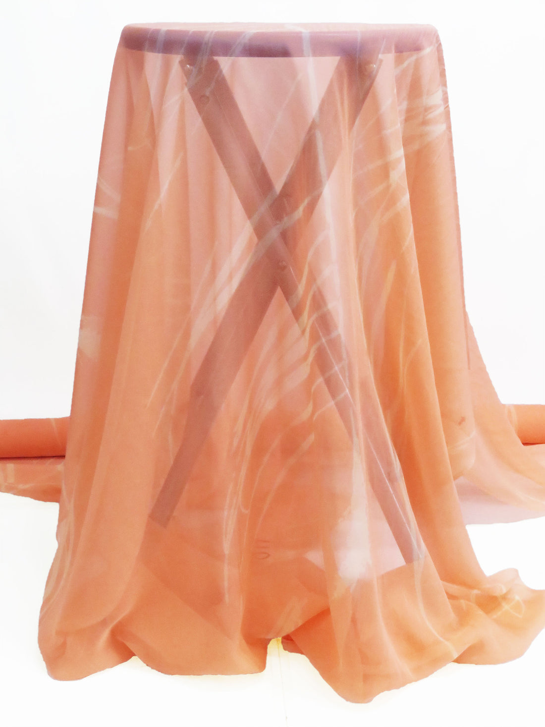 Peach Nectar/Off-White 100% Silk Large Foliage Print Chiffon - Ralph Lauren - 43W
