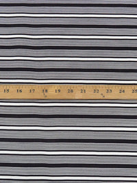 Soft Black/Pale Silver Gray 100% Silk Horizontal Stripe Design Twill 46W