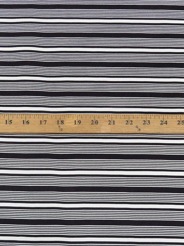 Soft Black/Pale Silver Gray 100% Silk Horizontal Stripe Design Twill 46W