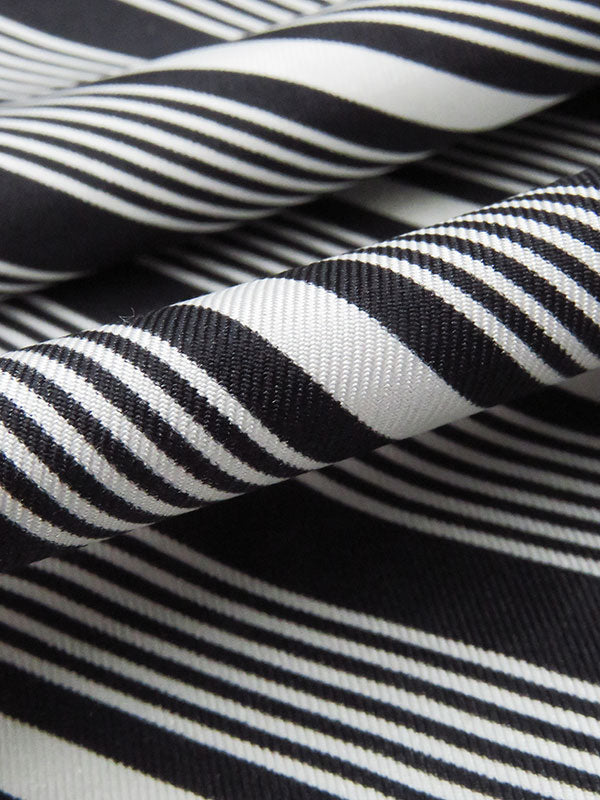 Soft Black/Pale Silver Gray 100% Silk Horizontal Stripe Design Twill 46W