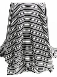 Soft Black/Pale Silver Gray 100% Silk Horizontal Stripe Design Twill 46W