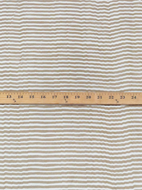 Burlap Brown/White 100% Silk Horizontal Stripe Print Chiffon 44W