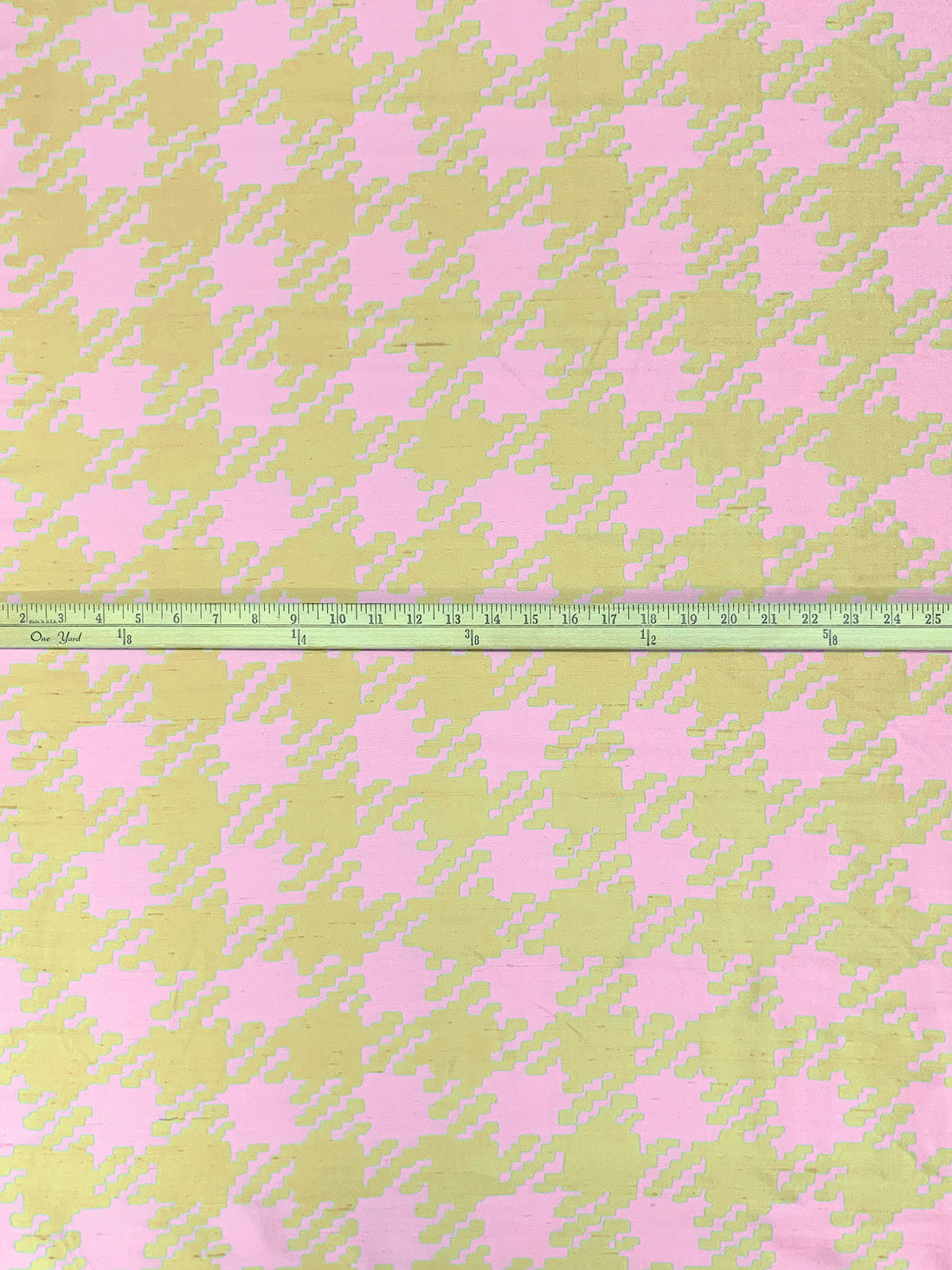 Orchid Pink/Pale Goldenrod 100% Silk Houndstooth Weave Brocade - NY Designer- 53W