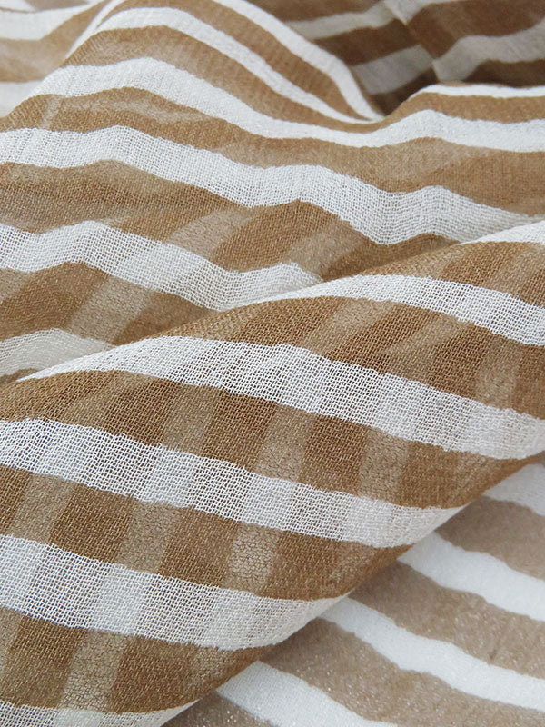 Burlap Brown/White 100% Silk Horizontal Stripe Print Chiffon 44W