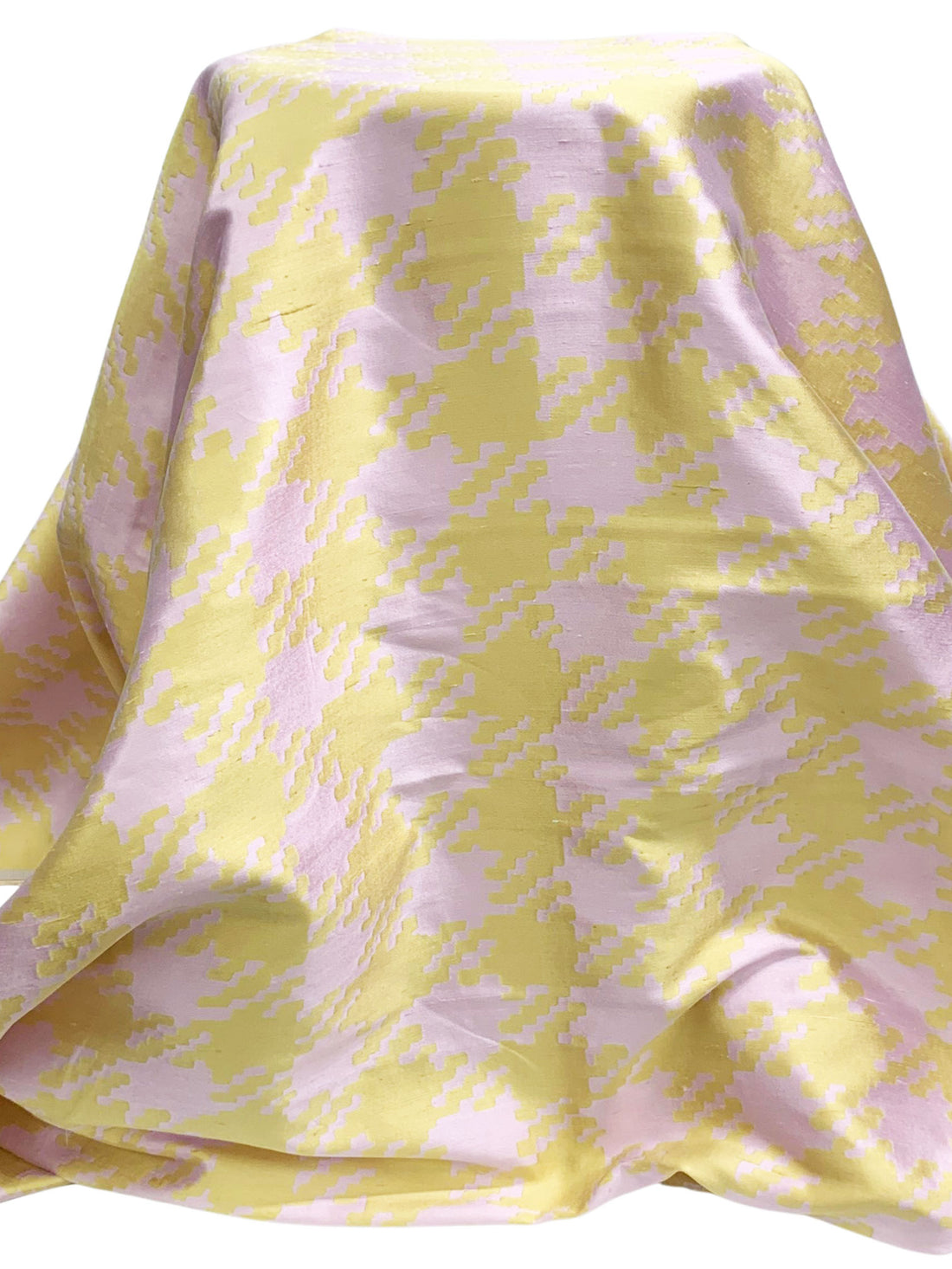 Orchid Pink/Pale Goldenrod 100% Silk Houndstooth Weave Brocade - NY Designer- 53W