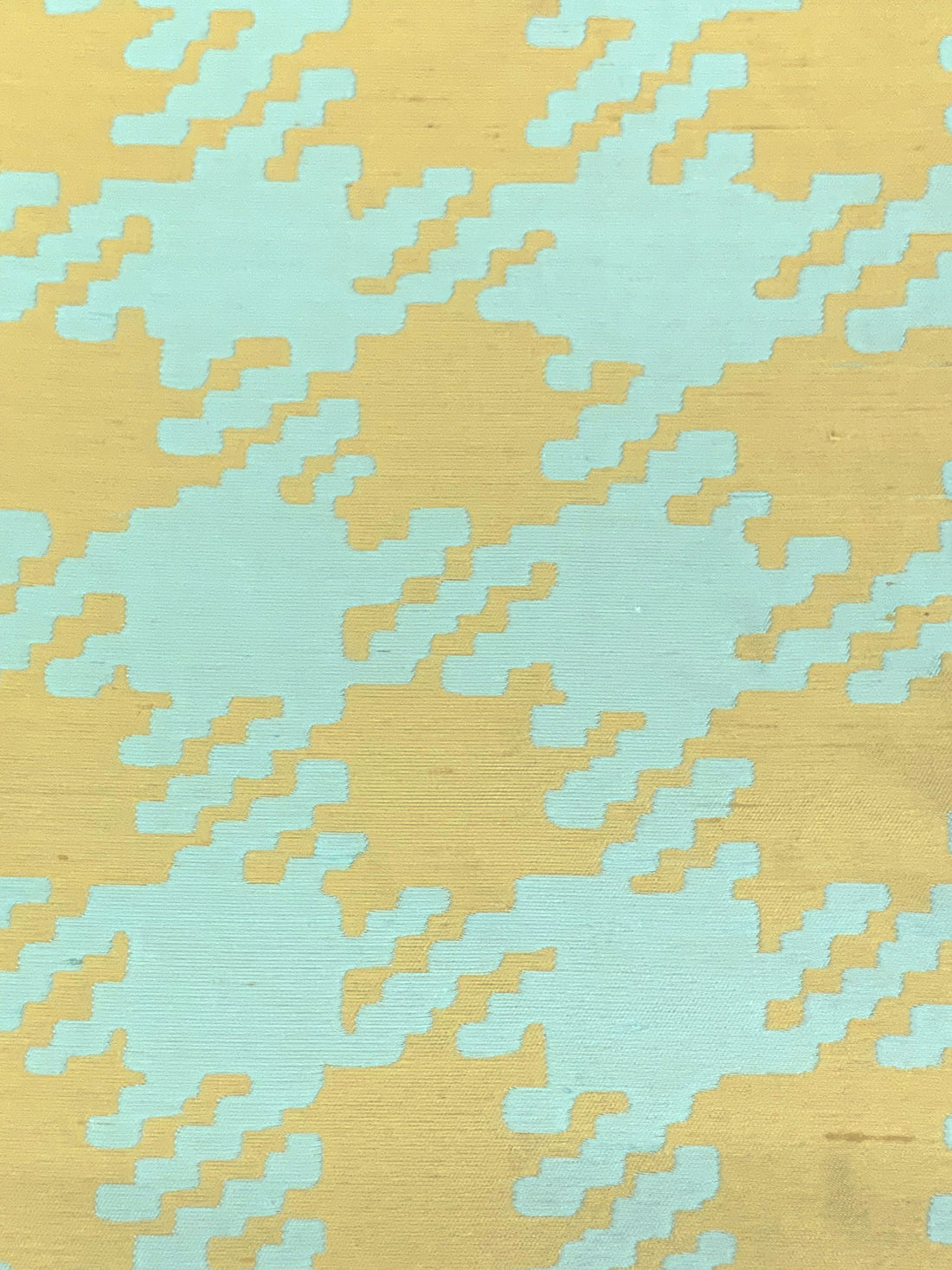 Aquamarine Green/Straw 100% Silk Houndstooth Weave Brocade - NY Designer- 53W