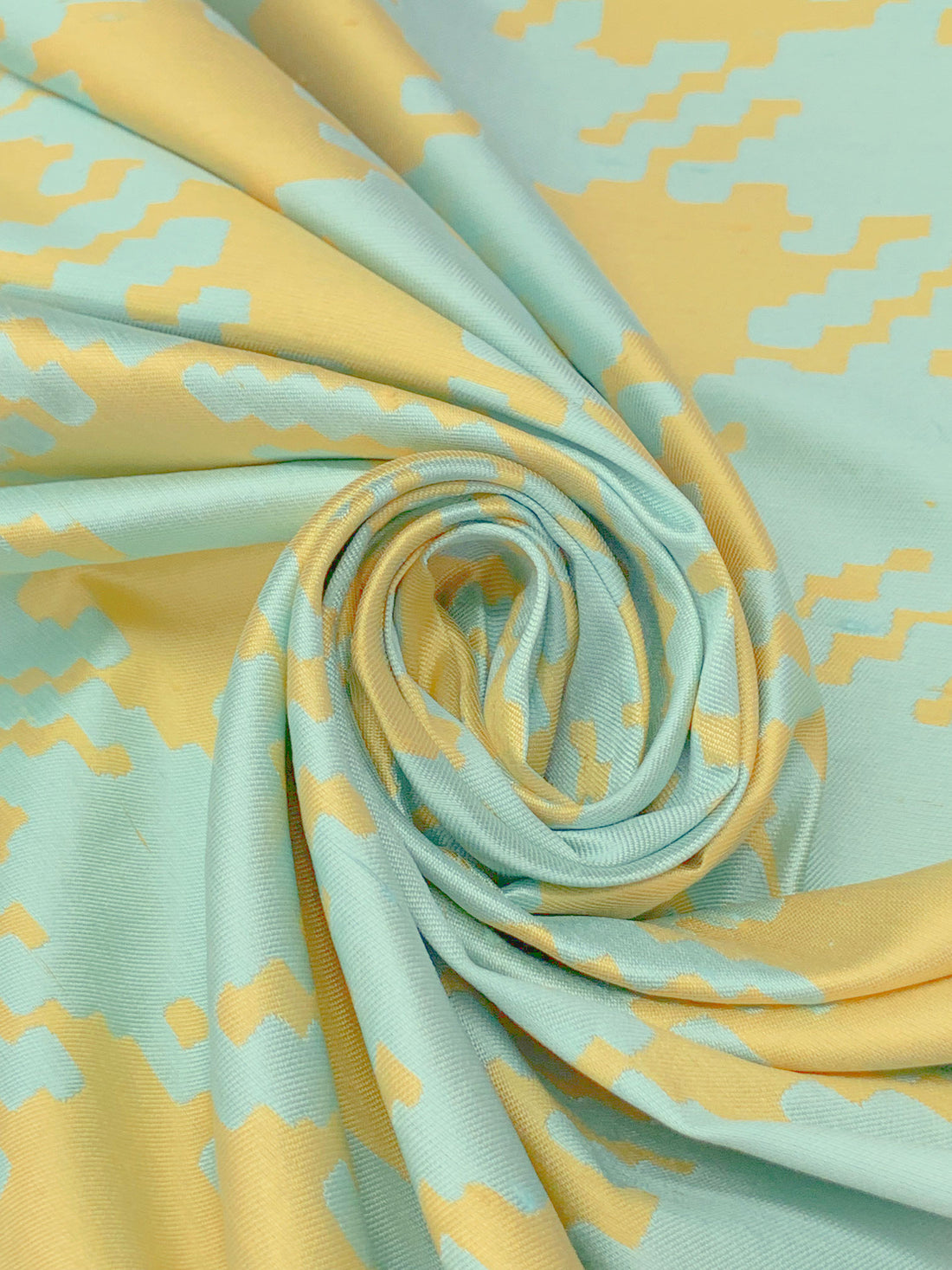 Aquamarine Green/Straw 100% Silk Houndstooth Weave Brocade - NY Designer- 53W