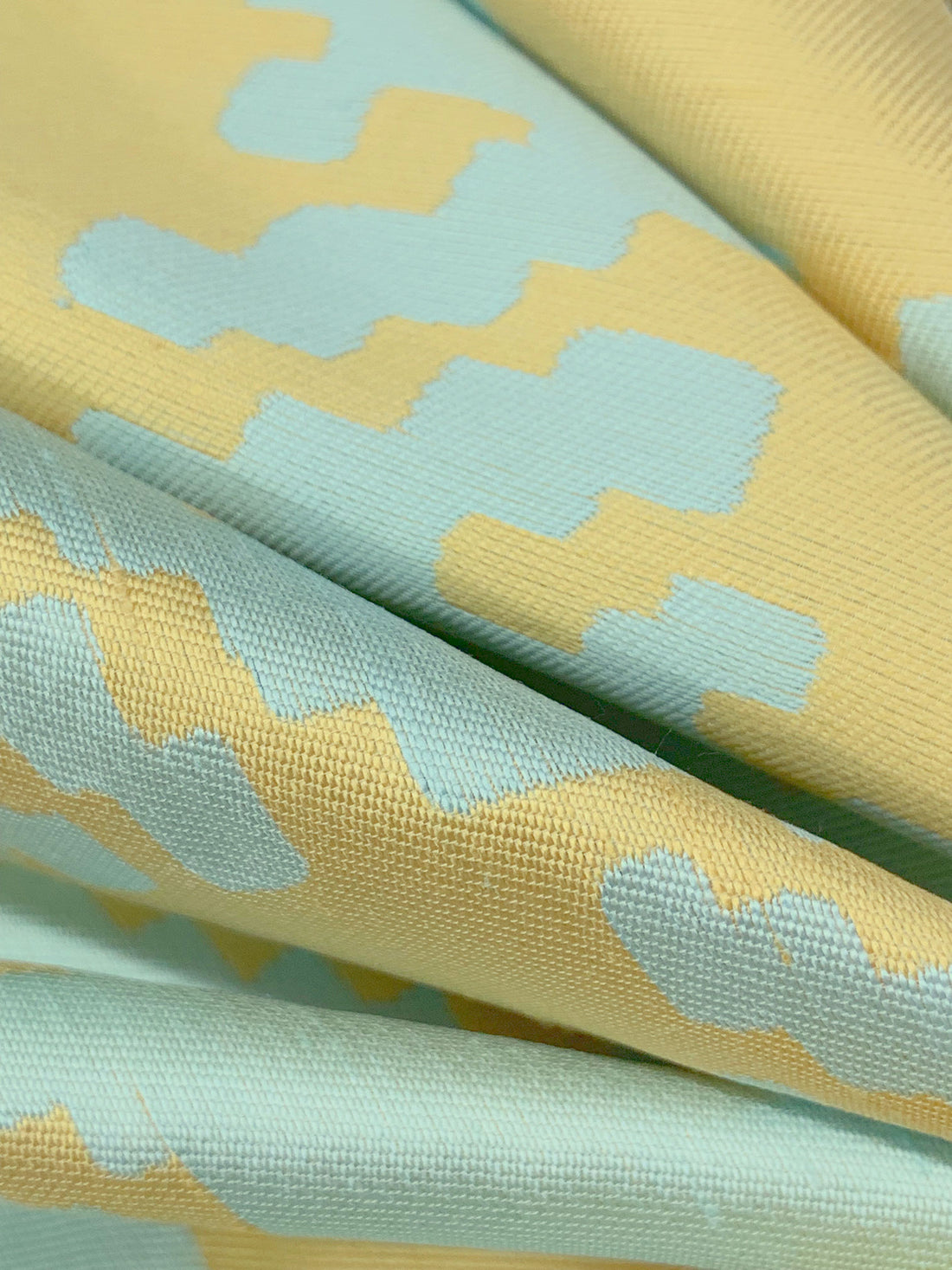 Aquamarine Green/Straw 100% Silk Houndstooth Weave Brocade - NY Designer- 53W