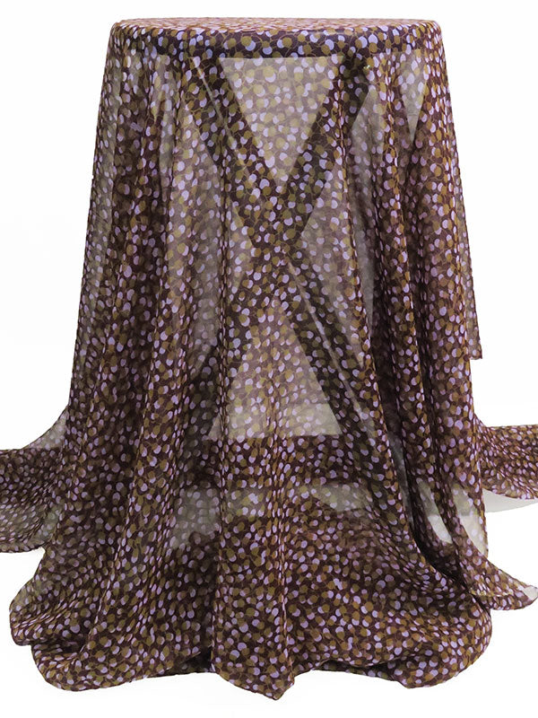 Deep Eggplant/Coffee Brown/Lavender 100% Silk Abstract Print Chiffon 43W